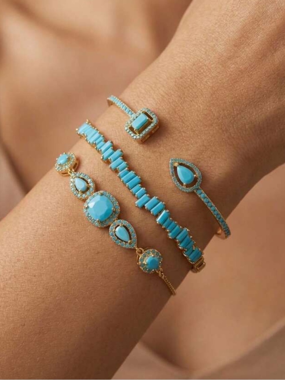 Gold Turquoise Stone Bracelet Set for Women